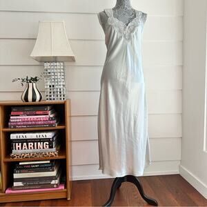 Vintage Pale Blue Slip Dress with Embroidery and Lace size M